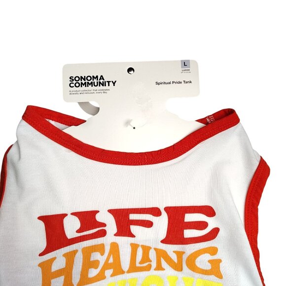 Sonoma Spiritual Pride Large Dog Tank Top Red and White Rainbow Text - Picture 3 of 8